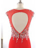 Beaded Red Chiffon Keyhole Back Gorgeous Evening Dress